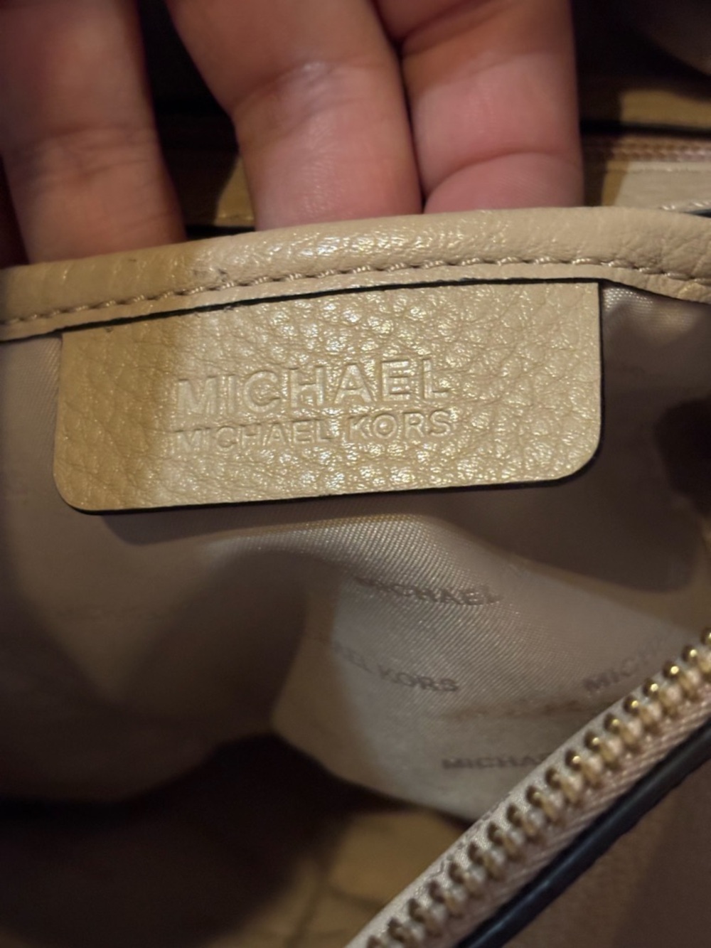 Michael Kors Pebbled Leather Shoulder Bag in Light Beige with Gold Hardware - Picture 6 of 6